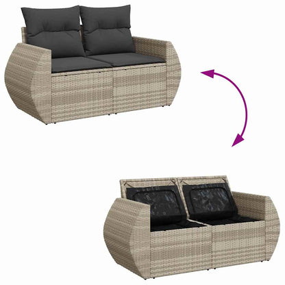 4-tlg. Garten-Sofagarnitur mit Kissen Hellgrau Poly Rattan