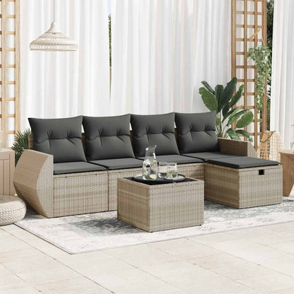 6-tlg. Garten-Sofagarnitur mit Kissen Hellgrau Poly Rattan