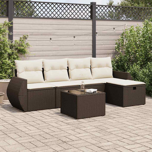 6-tlg. Garten-Sofagarnitur mit Kissen Braun Poly Rattan