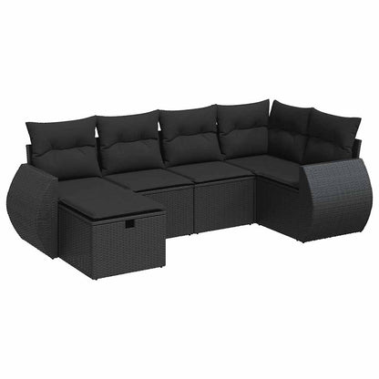 6-tlg. Garten-Sofagarnitur mit Kissen Schwarz Poly Rattan