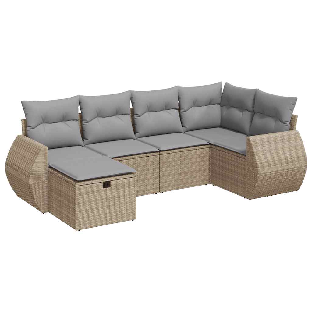 6-tlg. Garten-Sofagarnitur mit Kissen Beige Poly Rattan