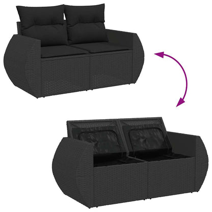 7-tlg. Garten-Sofagarnitur mit Kissen Schwarz Poly Rattan