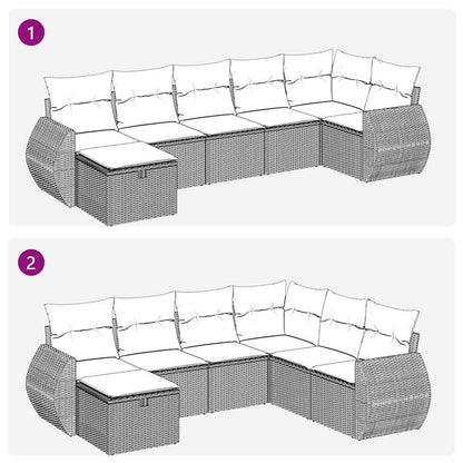 7-tlg. Garten-Sofagarnitur mit Kissen Schwarz Poly Rattan