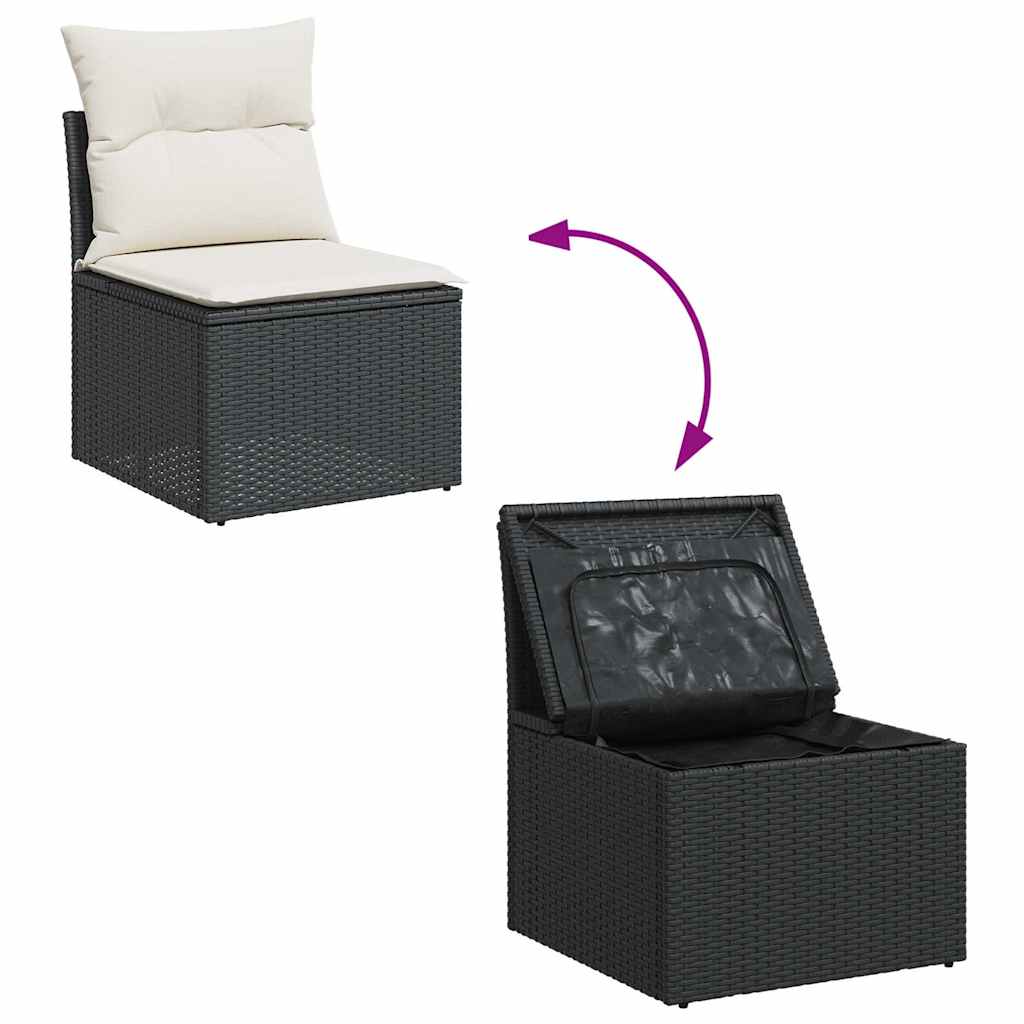 7-tlg. Garten-Sofagarnitur mit Kissen Schwarz Poly Rattan