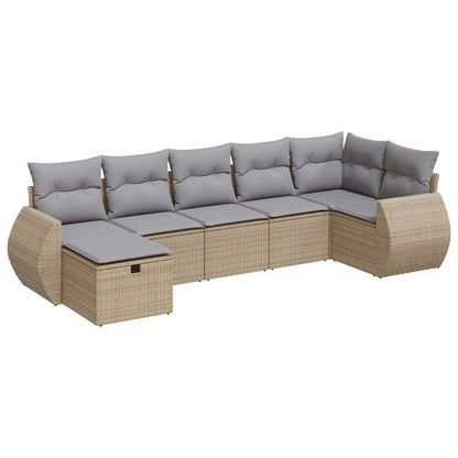 7-tlg. Garten-Sofagarnitur mit Kissen Beige Poly Rattan