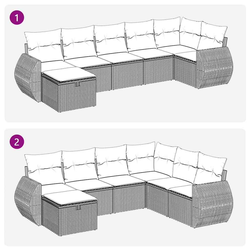 7-tlg. Garten-Sofagarnitur mit Kissen Hellgrau Poly Rattan