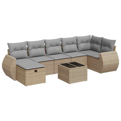 8-tlg. Garten-Sofagarnitur mit Kissen Beige Poly Rattan