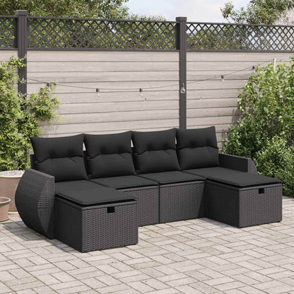 6-tlg. Garten-Sofagarnitur mit Kissen Schwarz Poly Rattan