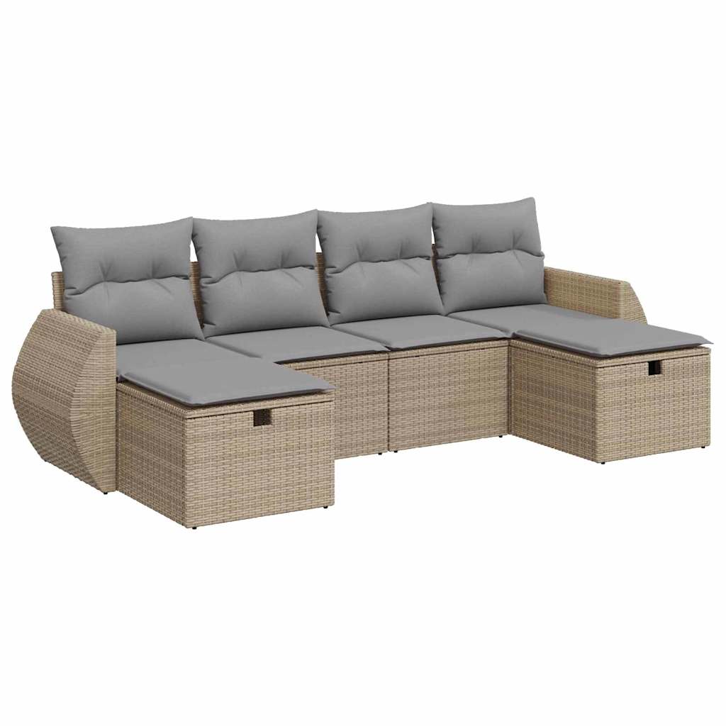 6-tlg. Garten-Sofagarnitur mit Kissen Beige Poly Rattan