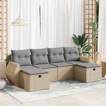 6-tlg. Garten-Sofagarnitur mit Kissen Beige Poly Rattan