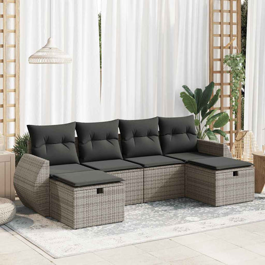 6-tlg. Garten-Sofagarnitur mit Kissen Grau Poly Rattan