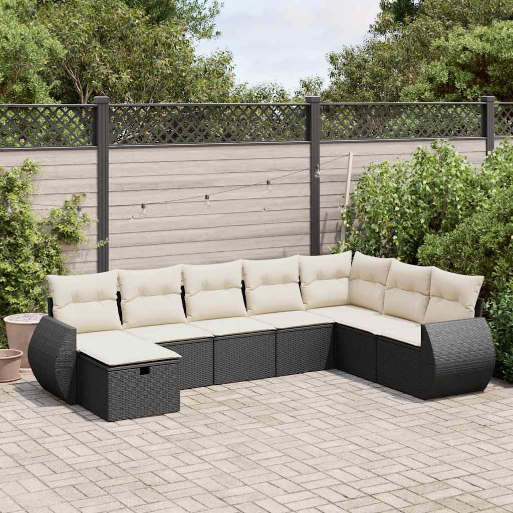 8-tlg. Garten-Sofagarnitur mit Kissen Schwarz Poly Rattan