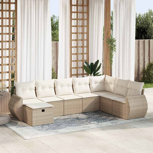 8-tlg. Garten-Sofagarnitur mit Kissen Beige Poly Rattan