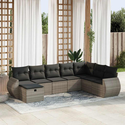 8-tlg. Garten-Sofagarnitur mit Kissen Grau Poly Rattan