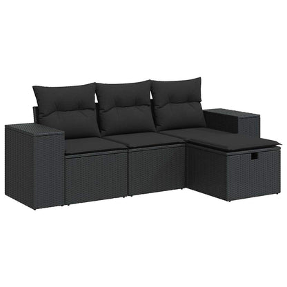 4-tlg. Garten-Sofagarnitur mit Kissen Schwarz Poly Rattan