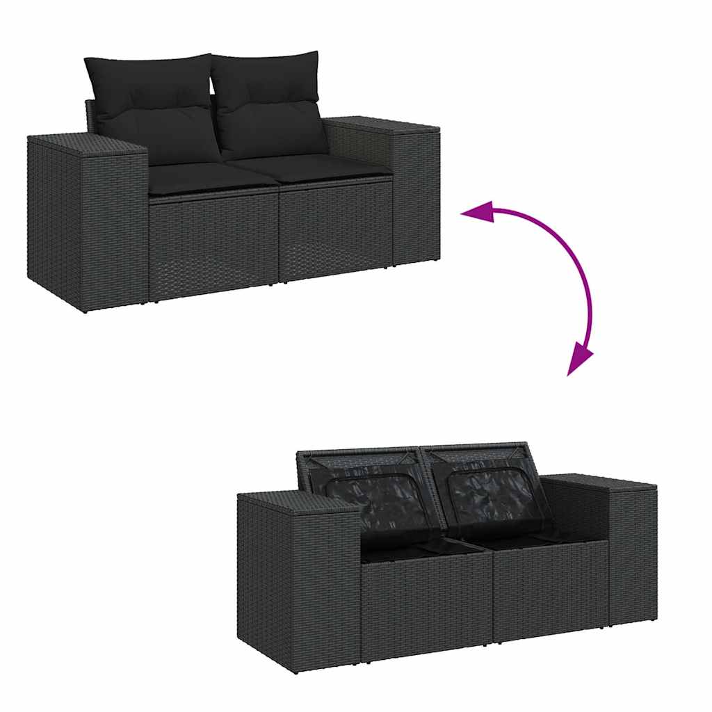 4-tlg. Garten-Sofagarnitur mit Kissen Schwarz Poly Rattan