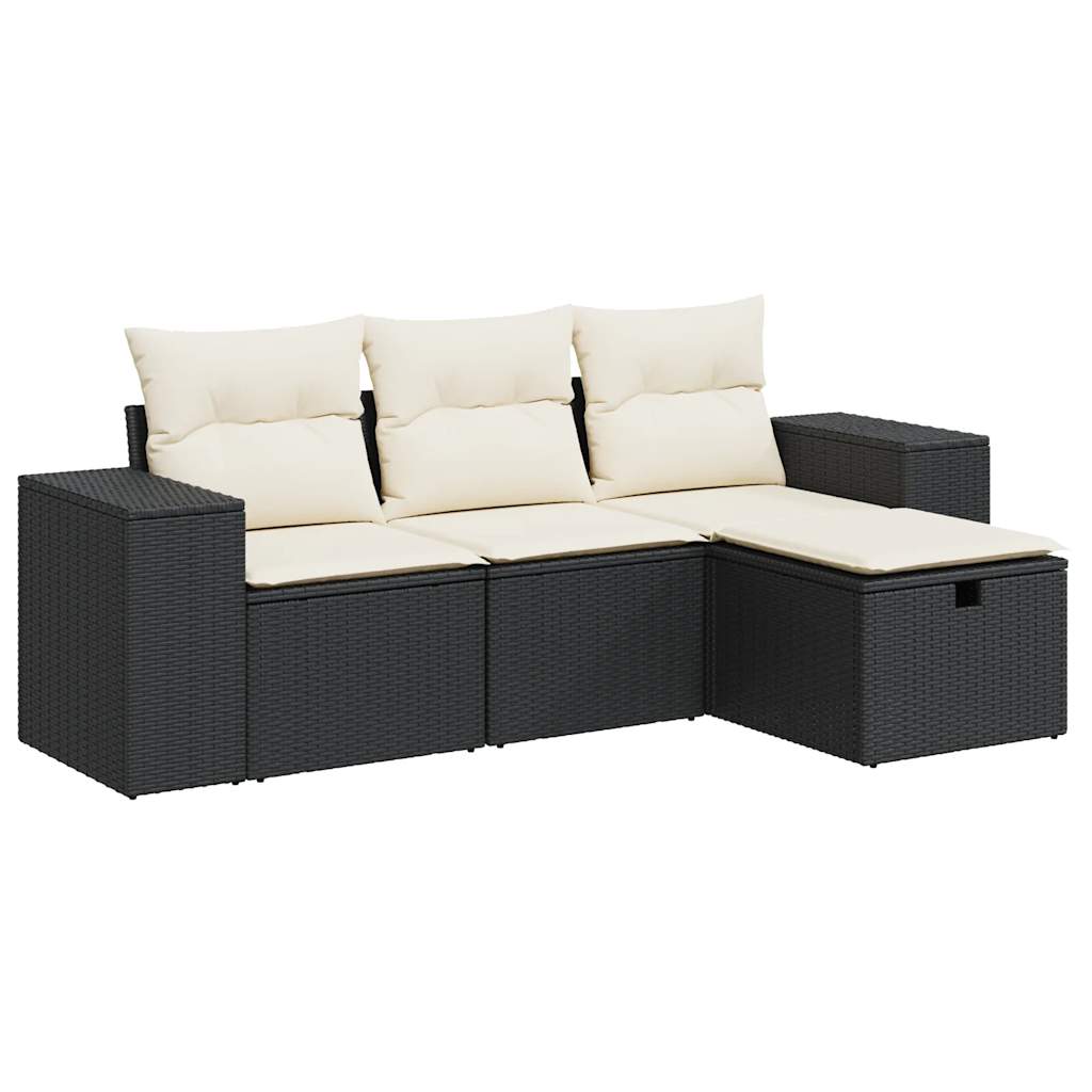 4-tlg. Garten-Sofagarnitur mit Kissen Schwarz Poly Rattan