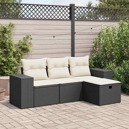 4-tlg. Garten-Sofagarnitur mit Kissen Schwarz Poly Rattan