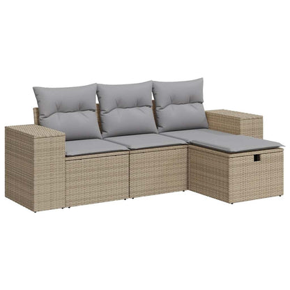 4-tlg. Garten-Sofagarnitur mit Kissen Beige Poly Rattan