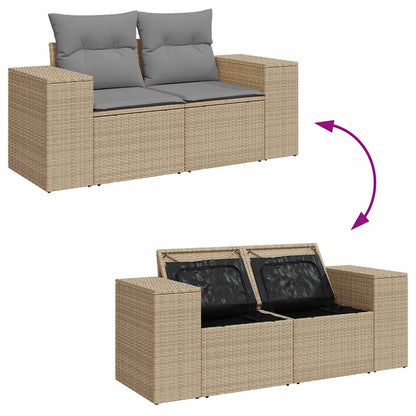 4-tlg. Garten-Sofagarnitur mit Kissen Beige Poly Rattan