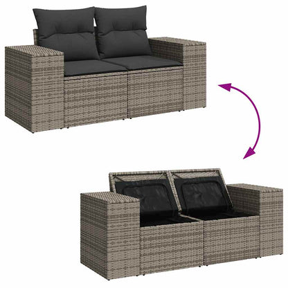 4-tlg. Garten-Sofagarnitur mit Kissen Grau Poly Rattan