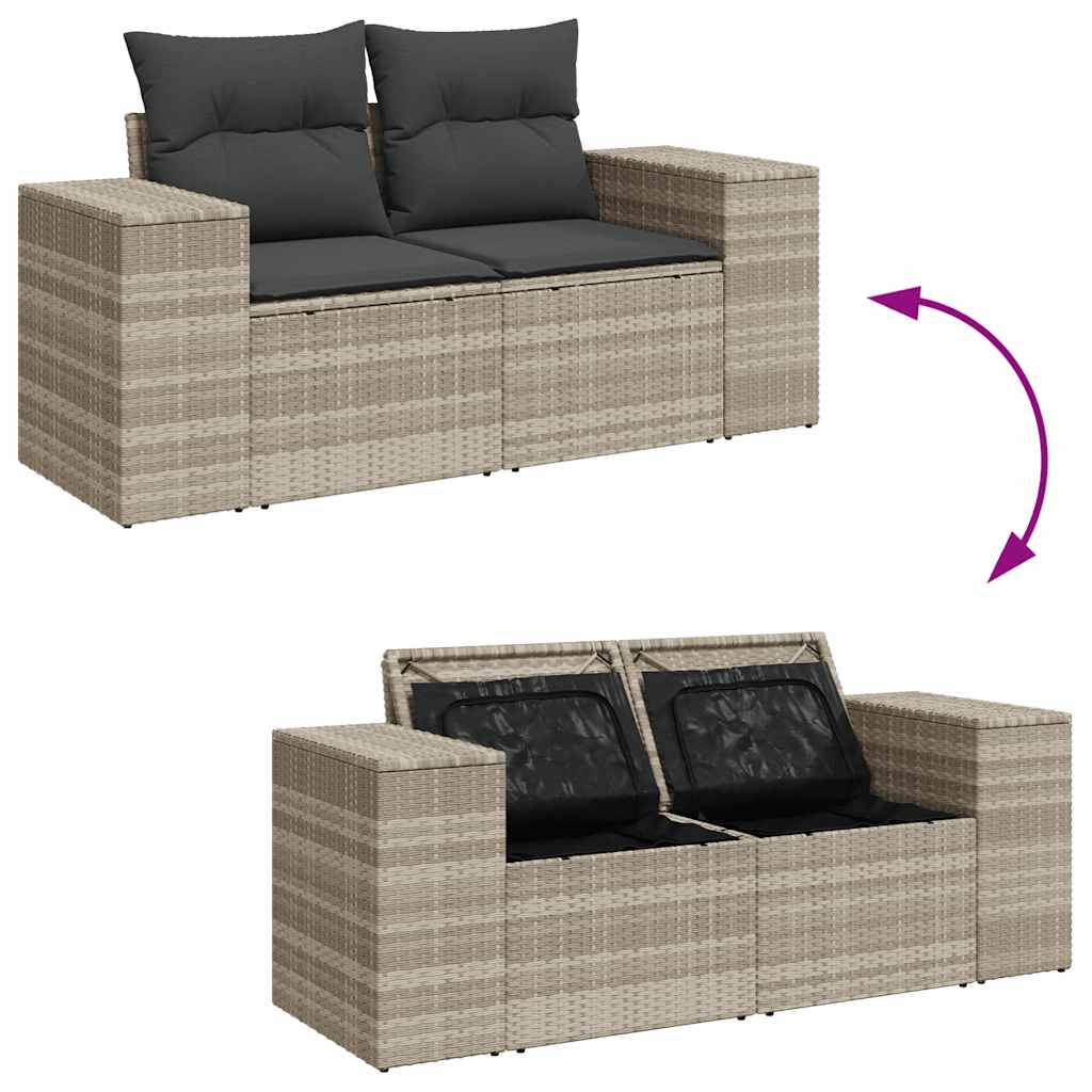 4-tlg. Garten-Sofagarnitur mit Kissen Hellgrau Poly Rattan