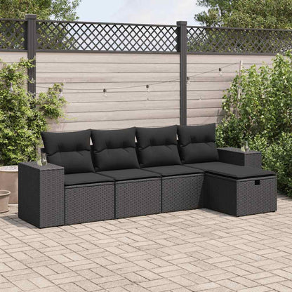 5-tlg. Garten-Sofagarnitur mit Kissen Schwarz Poly Rattan