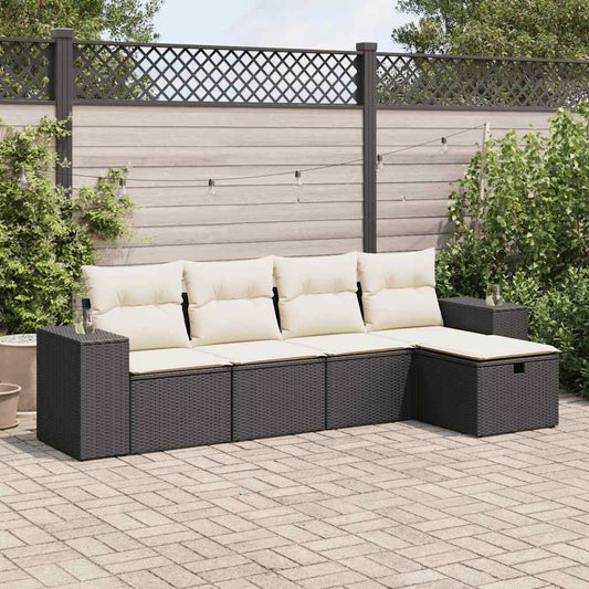 5-tlg. Garten-Sofagarnitur mit Kissen Schwarz Poly Rattan