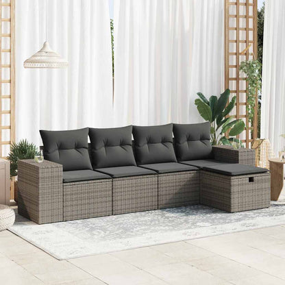 5-tlg. Garten-Sofagarnitur mit Kissen Grau Poly Rattan