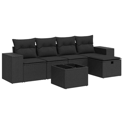 6-tlg. Garten-Sofagarnitur mit Kissen Schwarz Poly Rattan