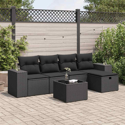 6-tlg. Garten-Sofagarnitur mit Kissen Schwarz Poly Rattan