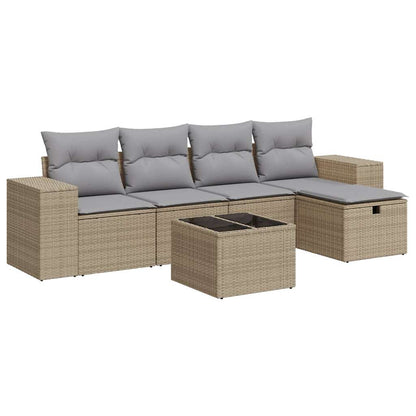 6-tlg. Garten-Sofagarnitur mit Kissen Beige Poly Rattan