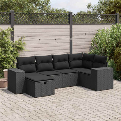 6-tlg. Garten-Sofagarnitur mit Kissen Schwarz Poly Rattan