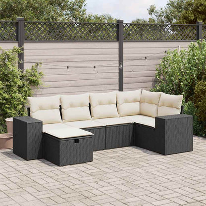 6-tlg. Garten-Sofagarnitur mit Kissen Schwarz Poly Rattan