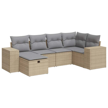 6-tlg. Garten-Sofagarnitur mit Kissen Beige Poly Rattan