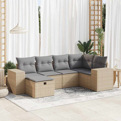 6-tlg. Garten-Sofagarnitur mit Kissen Beige Poly Rattan