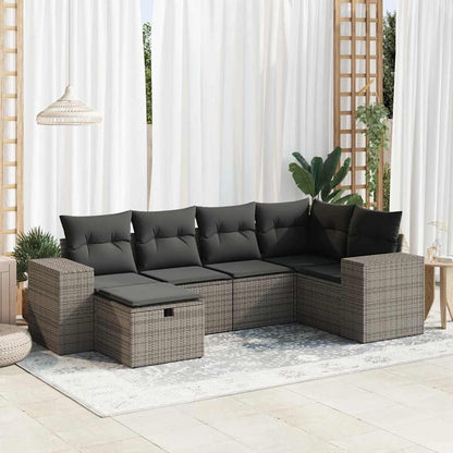 6-tlg. Garten-Sofagarnitur mit Kissen Grau Poly Rattan