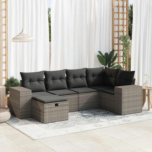 6-tlg. Garten-Sofagarnitur mit Kissen Grau Poly Rattan