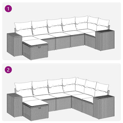 7-tlg. Garten-Sofagarnitur mit Kissen Grau Poly Rattan