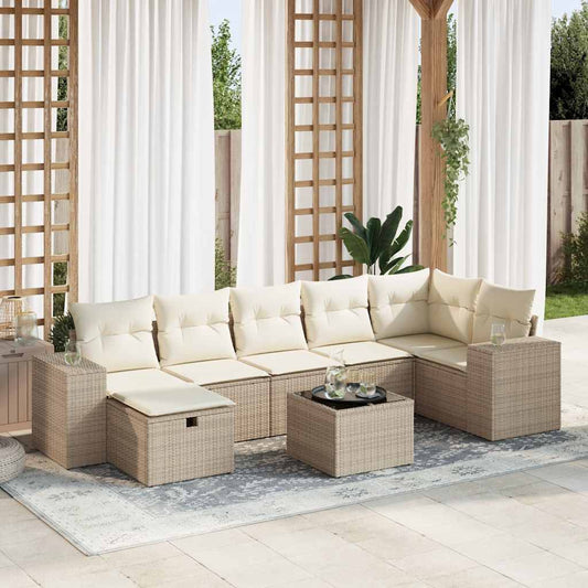 8-tlg. Garten-Sofagarnitur mit Kissen Beige Poly Rattan