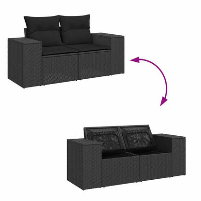 6-tlg. Garten-Sofagarnitur mit Kissen Schwarz Poly Rattan