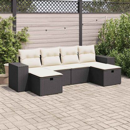 6-tlg. Garten-Sofagarnitur mit Kissen Schwarz Poly Rattan