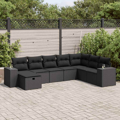 8-tlg. Garten-Sofagarnitur mit Kissen Schwarz Poly Rattan