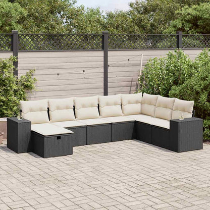 8-tlg. Garten-Sofagarnitur mit Kissen Schwarz Poly Rattan