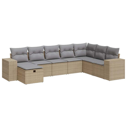 8-tlg. Garten-Sofagarnitur mit Kissen Beige Poly Rattan