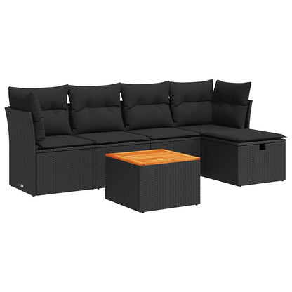 6-tlg. Garten-Sofagarnitur mit Kissen Schwarz Poly Rattan