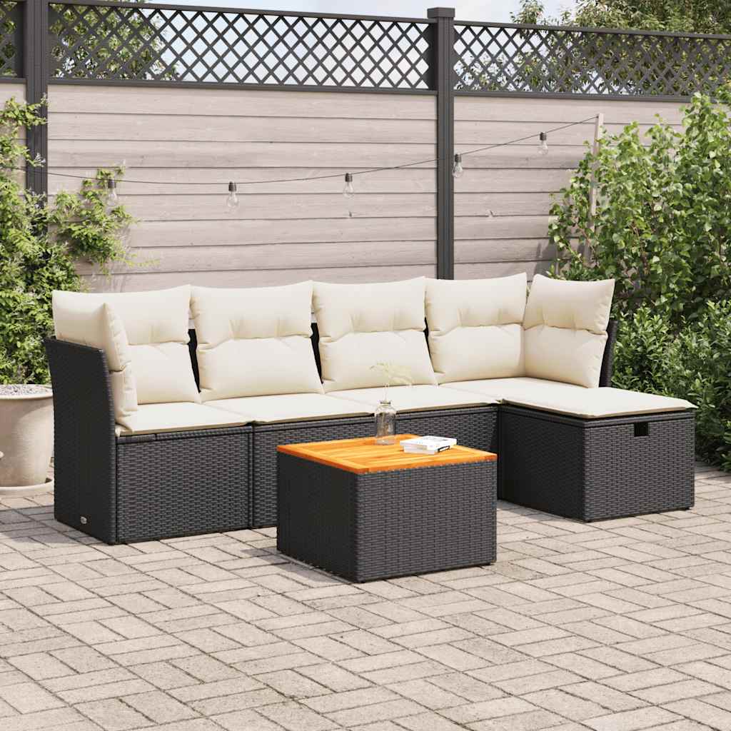 6-tlg. Garten-Sofagarnitur mit Kissen Schwarz Poly Rattan