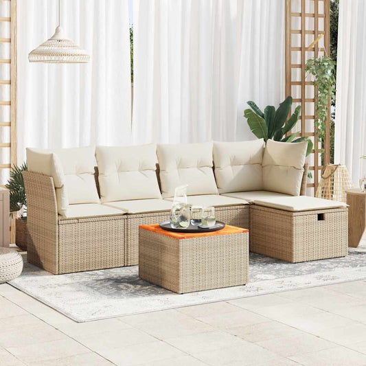 6-tlg. Garten-Sofagarnitur mit Kissen Beige Poly Rattan