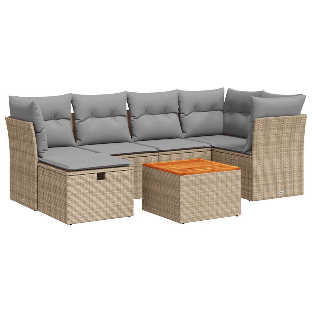 7-tlg. Garten-Sofagarnitur mit Kissen Beige Poly Rattan