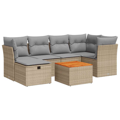 7-tlg. Garten-Sofagarnitur mit Kissen Beige Poly Rattan